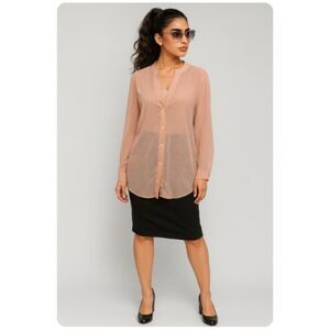 Viviana Gabeiras Blouse Sheer Peach Button Front Shirt Womens Size L